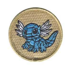 Blue Pixel Axolotl Patrol Patch - embroidered 2 in round