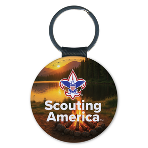 Scouting America Key Chain - Scouting America Logo with Sunset and Campfire Scouting America Key Chain - Scouting America Logo with Sunset and Campfire