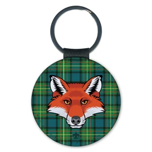 Wood Badge Keychain - Fox Critter on Tartan Background