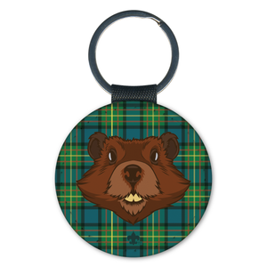 Wood Badge Key Chain - Beaver Critter on Tartan Background