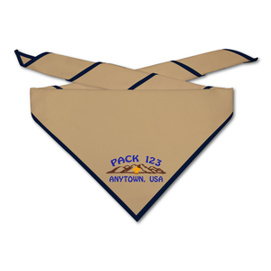Cub Scout Pack Neckerchief with Cub Scout Pack Mountain View Design on light neckerchief Cub Scout Pack Neckerchief with Cub Scout Pack Mountain View Design on light neckerchief
