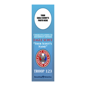 Eagle Scout Banner with Eagle Scout Logo and BSA Trademark with Custom Photo Text (28" Tall x 96" wide Banner) Eagle Scout Banner with Eagle Scout Logo and BSA Trademark with Custom Photo Text (28" Tall x 96" wide Banner)