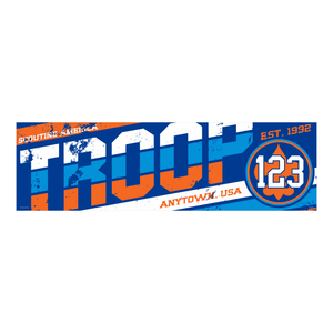 Scouts BSA Troop Vinyl Banner - Blue & Orange - FDL (28" Tall x 96" wide Banner)