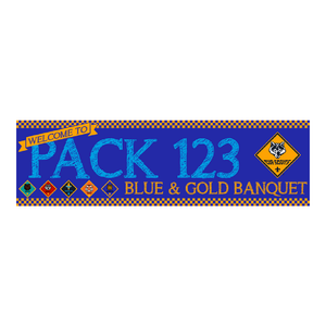 Blue and Gold Banquet Vinyl Banner - Checkered Border (SP6764) Blue and Gold Banquet Vinyl Banner - Checkered Border (SP6764)
