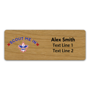 Troop Name Tag with Scout Me In - Scouting America Logo on Cherry Wood