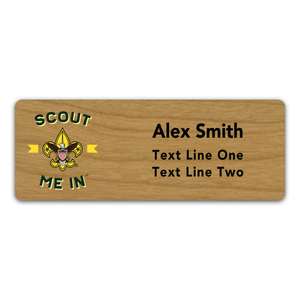 Troop Name Tag with Scout Me In - Scouting America Logo - Cherry Wood