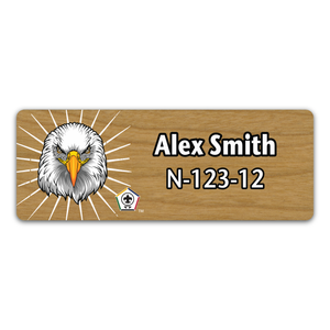 Wood Badge Name Tag with Wood Badge Eagle Critter and Wood Badge Logo - Cherry Wood