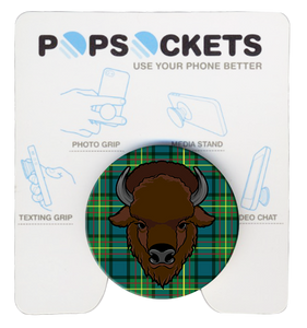 Wood Badge Popsocket of Wood Badge Buffalo Critter on Wood Badge Tartan Background Wood Badge Popsocket of Wood Badge Buffalo Critter on Wood Badge Tartan Background
