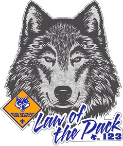 Cub Scout Pack Sticker Pack with Akela Law of Pack Design - 8 pack