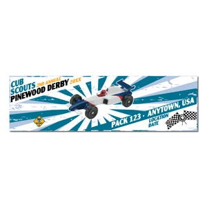 Pinewood Derby Vinyl Banner - Pinewood Car (28" Tall x 96" wide Banner)
