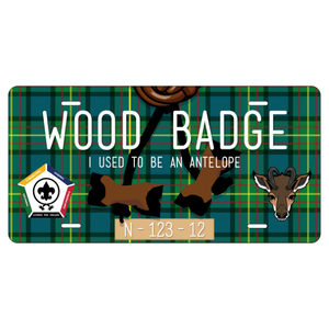 Wood Badge License Plate with Wood Badge Antelope Critter, Wood Badge Tartan Background, Wood Badge Beads and Wood Badge Course Number Wood Badge License Plate with Wood Badge Antelope Critter, Wood Badge Tartan Background, Wood Badge Beads and Wood Badge Course Number
