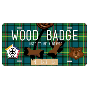 BSA Wood Badge License Plate with Wood Badge Beaver Critter, Wood Badge Beads and Wood Badge Course Number BSA Wood Badge License Plate with Wood Badge Beaver Critter, Wood Badge Beads and Wood Badge Course Number