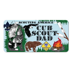 Cub Scout Pack Dad License Plate with Camping design