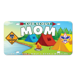 Cub Scout Pack Mom License Plate with Cub Scout Logo and with the Scouting America Trademark