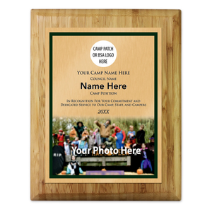 Scouting America Camp Staff Plaque - Bottom Photo Design - Vertical - Light Wood
