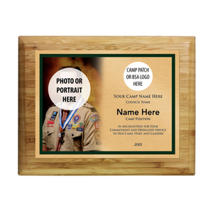 Scouting America Camp Staff Plaque - Left Photo Design - Horizontal - Light Wood