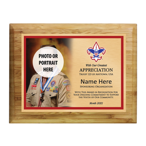 Scouts BSA Troop Plaque with BSA Logo - Bamboo Wood