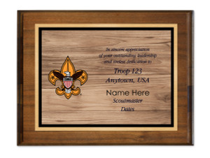 Scoutmaster Plaque with Universal Logo - Wood Grain Design - Horizontal