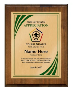 Wood Badge Plaque - Stripes Design - Vertical - Dark Wood
