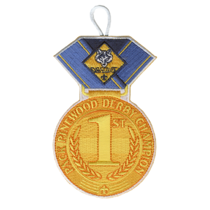 Pinewood Derby Medal Patch with Cub Scout Logo and Button Loop