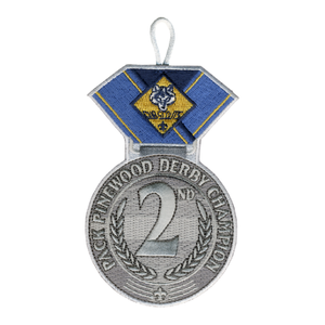 Pinewood Derby Medal Patch with Cub Scout Logo and Button Loop