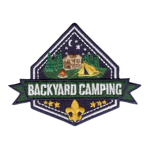 Backyard Camping Night Embroidered Patch with Scouting America Fleur De Lis