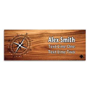 Compass Rose on Scout name tag. Compass image on Black and White ink with BSA Fleur-De-Lis on Cherry Wood Compass Rose on Scout name tag. Compass image on Black and White ink with BSA Fleur-De-Lis on Cherry Wood