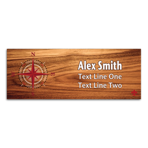 Compass Rose on Scout name tag. Compass image in Red and White ink with BSA Fleur-De-Lis on Cherry Wood Compass Rose on Scout name tag. Compass image in Red and White ink with BSA Fleur-De-Lis on Cherry Wood