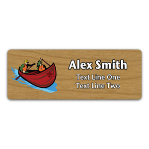 Troop Name Tag with Scouting America FDL - Tandem Canoe with Two People on Cherry Wood