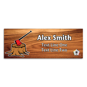 Wood Badge Name Tag - Wood Badge Axe with Red Axe and Wood Badge Logo on Cherry Wood Wood Badge Name Tag - Wood Badge Axe with Red Axe and Wood Badge Logo on Cherry Wood