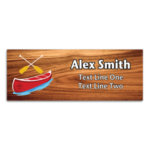 Scouts BSA Name Tag with BSA FDL - Red Canoe with Yellow Paddles on Cherry Wood Scouts BSA Name Tag with BSA FDL - Red Canoe with Yellow Paddles on Cherry Wood