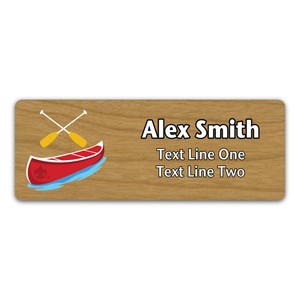 Name Tag with Scouting America FDL - Red Canoe with Yellow Paddles on Cherry Wood