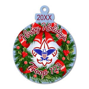 Scouts BSA Troop Wreath Ornament - Happy Holidays [FRONT]