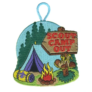 Scout Camp Out Activity Patch Sign Design and Scouting America fleur de lis