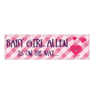Baby Girl Is On The Way! Baby Shower Vinyl Banner (SP7864) Baby Girl Is On The Way! Baby Shower Vinyl Banner (SP7864)