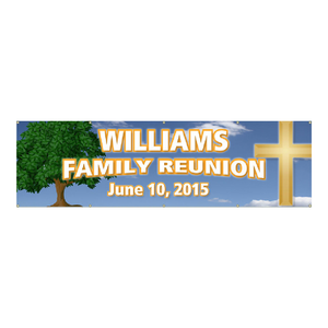 Family Reunion Vinyl Banner - Tree and Cross