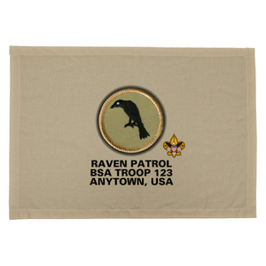Troop Patrol Flag with Raven Patrol and Scouting America logo