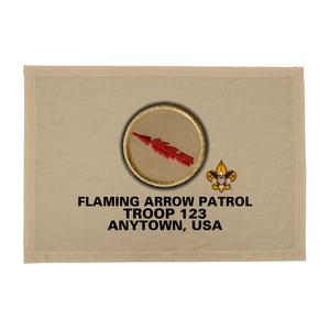 Troop Patrol Flag with Flaming Arrow Patrol and Scouting America logo