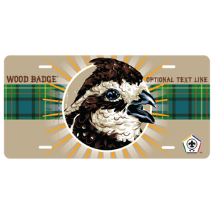 Wood Badge License Plate With Wood Badge Bobwhite Critter and Wood Badge Logo Wood Badge License Plate With Wood Badge Bobwhite Critter and Wood Badge Logo