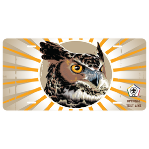 Wood Badge License Plate With Wood Badge Owl Critter and Wood Badge Logo