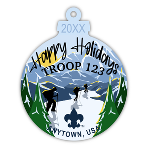Troop Christmas Ornament - Happy Holidays Mountain Adventure [FRONT]