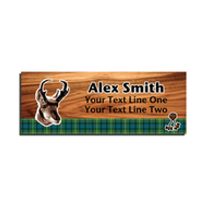 Wood Badge Name Tag with Wood Badge Realistic Antelope Critter on strip of Tartan design with Wood Badge Beads Wood Badge Name Tag with Wood Badge Realistic Antelope Critter on strip of Tartan design with Wood Badge Beads