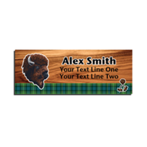 Wood Badge Name Tag with Wood Badge Realistic Buffalo Critter on strip of Tartan design with Wood Badge Beads Wood Badge Name Tag with Wood Badge Realistic Buffalo Critter on strip of Tartan design with Wood Badge Beads