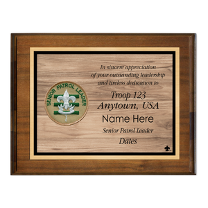 Senior Patrol Leader Plaque with Senior Patrol Leader Emblem - Walnut Senior Patrol Leader Plaque with Senior Patrol Leader Emblem - Walnut