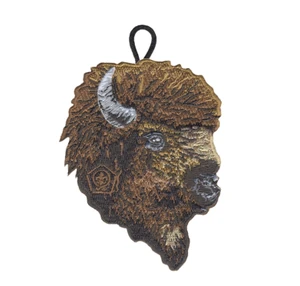 Realistic Wood Badge Buffalo Critter Head Embroidered Patch