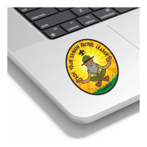 Vibrant meditative scout leader design with a golden background and Ask Your Senior Patrol Leader text Sticker Vibrant meditative scout leader design with a golden background and Ask Your Senior Patrol Leader text Sticker