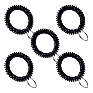 Black Wrist Coils with Steel Key Ring - 5 Pack