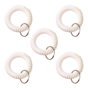 White Wrist Coils with Steel Key Ring - 5 Pack White Wrist Coils with Steel Key Ring - 5 Pack