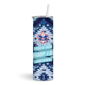 BSA Troop Tumbler with BSA Logo on a boho background BSA Troop Tumbler with BSA Logo on a boho background