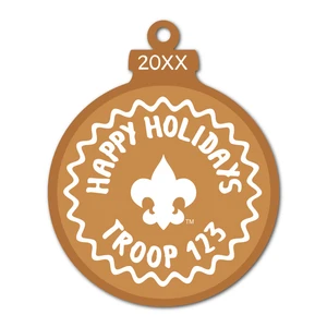Scout Troop Christmas Ornament - Happy Holidays with Gingerbread Cookie [FRONT]
